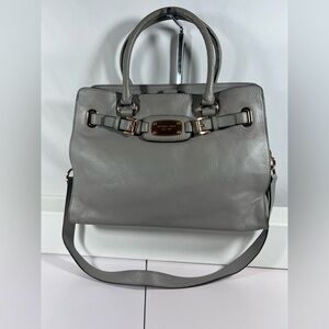 4058: Michael Kors Hamilton Style Satchel Gray Leather Chain Strap 2-way